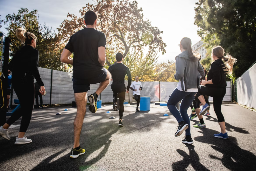 Community workout session in Taman Mount Austin housing area.